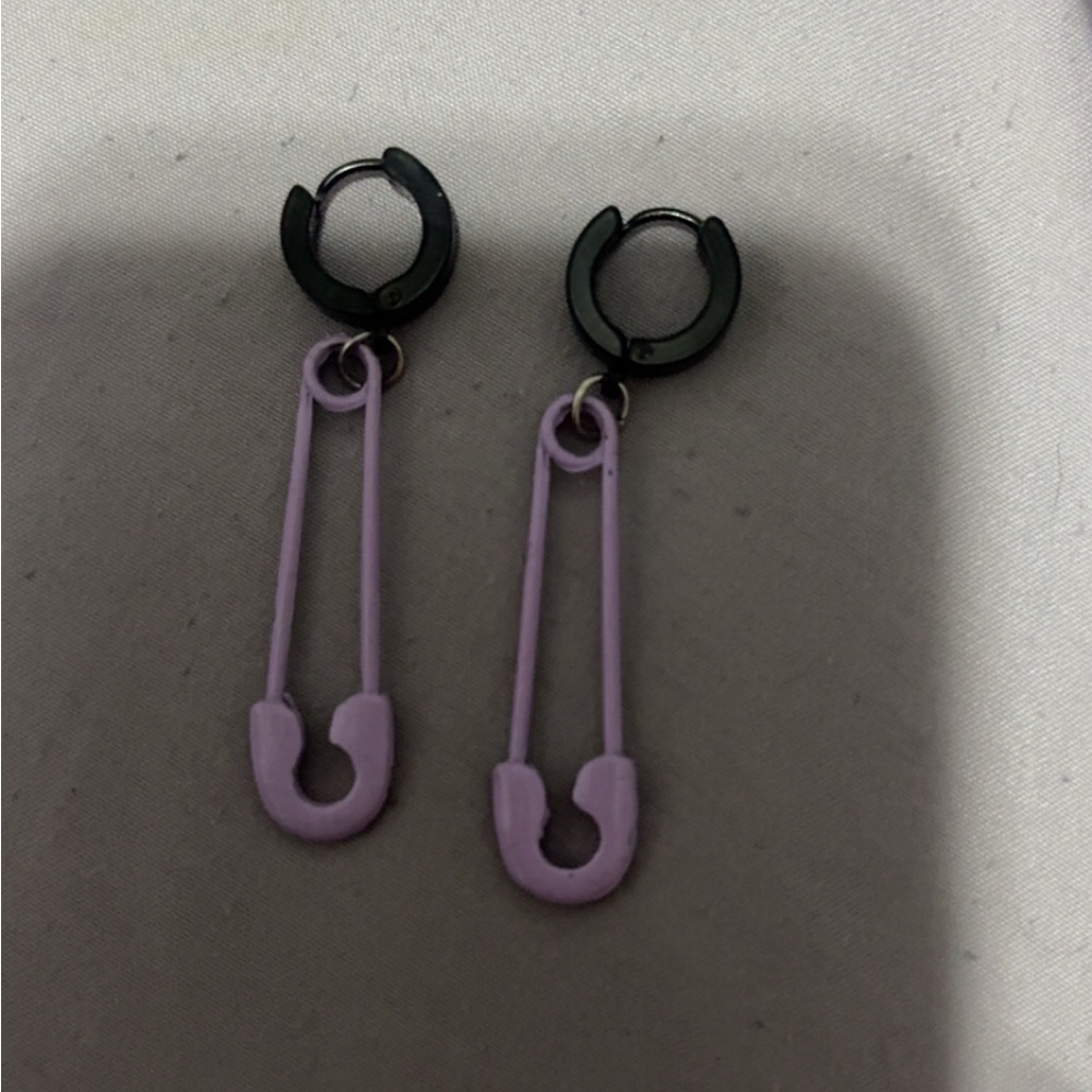 Black and Pink Safety Pin Earrings